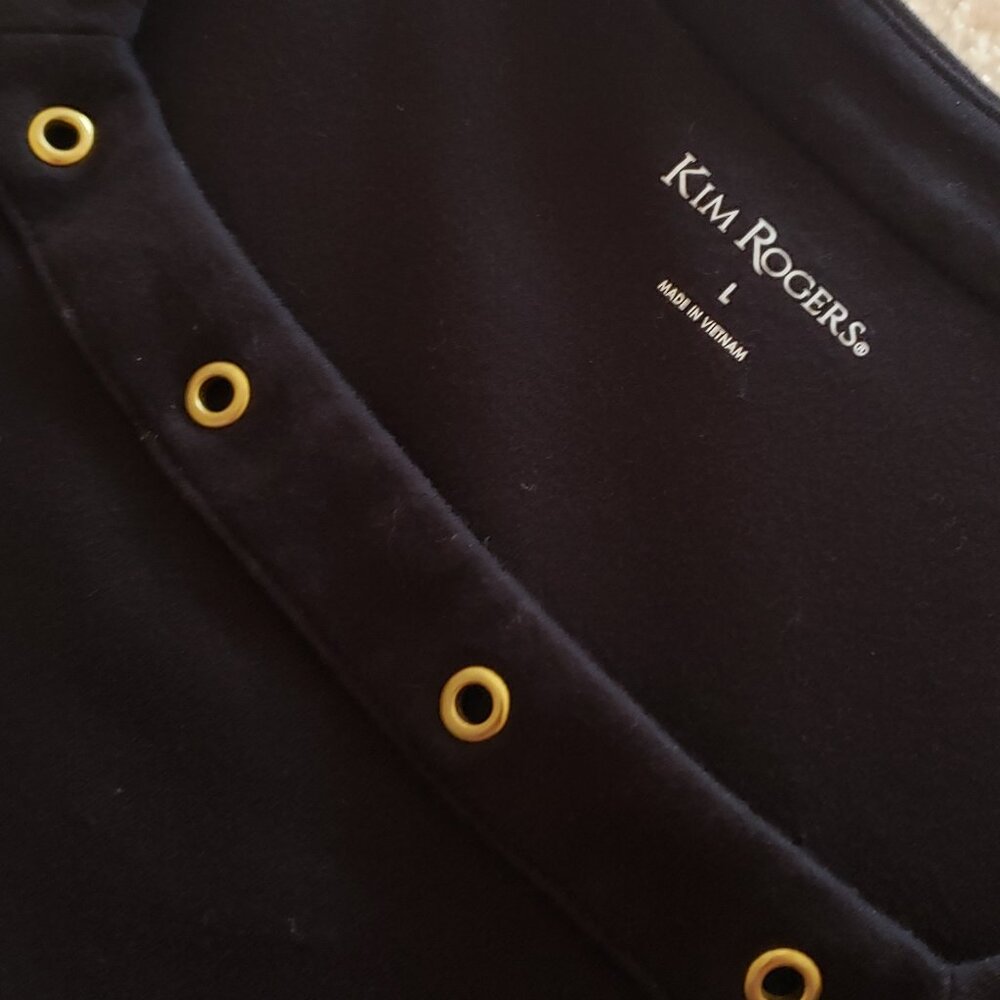Kim Rogers Embellished Square Neck Knit Top Large 3/4 Sleeve Black Knit - Picture 6 of 7